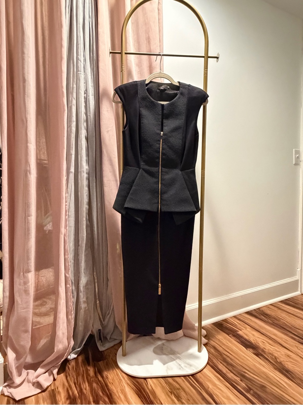 Ted Baker London Black Sleeveless Peplum Jumpsuit with Gold Zip